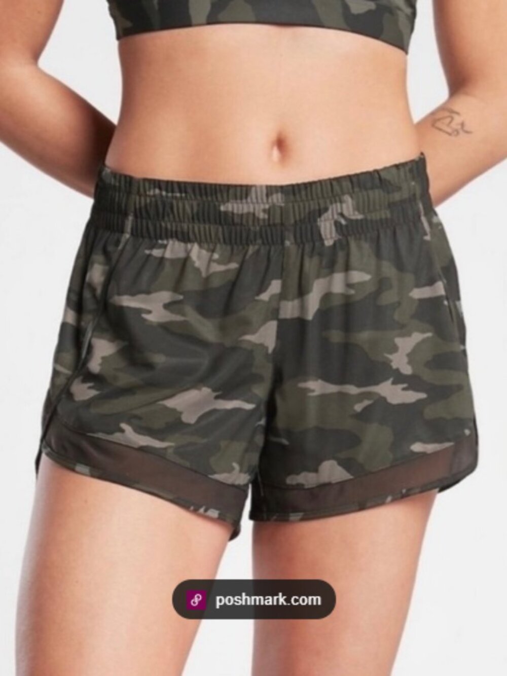 Athleta: Mesh Racer Run 4" Shorts, Size Large, Green Camo